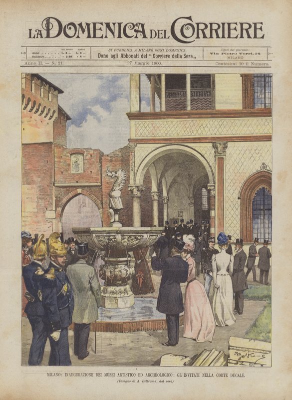 Milán, inauguración de los museos artístico y arqueológico, los invitados en el patio ducal de Achille Beltrame