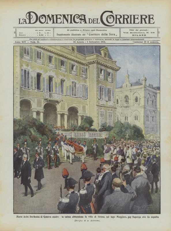 Muerte de la duquesa madre de Génova, el cuerpo abandona la villa de Stresa, en el lago Maggiore de Achille Beltrame