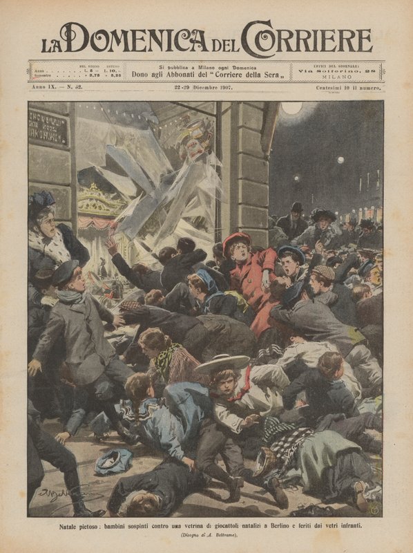 Navidad compasiva, niños empujados contra una vitrina de juguetes navideños en Berlín y heridos por los vidrios rotos de Achille Beltrame