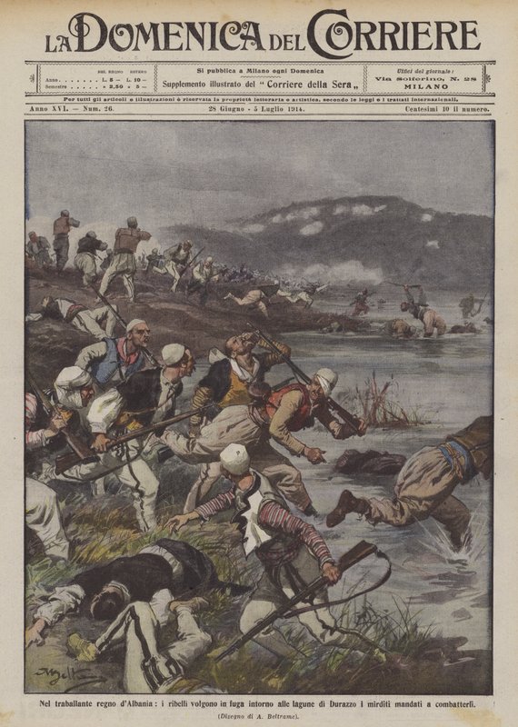 En el tambaleante reino de Albania, los rebeldes huyen alrededor de las lagunas de Durazzo de Achille Beltrame