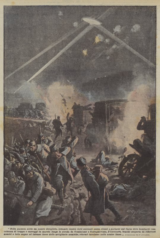 En la noche pasada, nuestro dirigible, luchando contra fuertes corrientes aéreas, logró... de Achille Beltrame