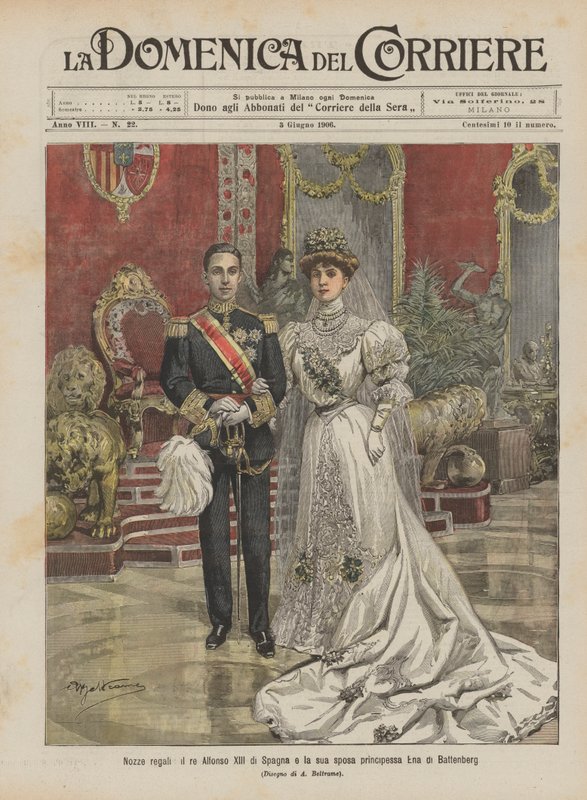 Bodas reales, el rey Alfonso XIII de España y su esposa la princesa Ena de Battenberg de Achille Beltrame