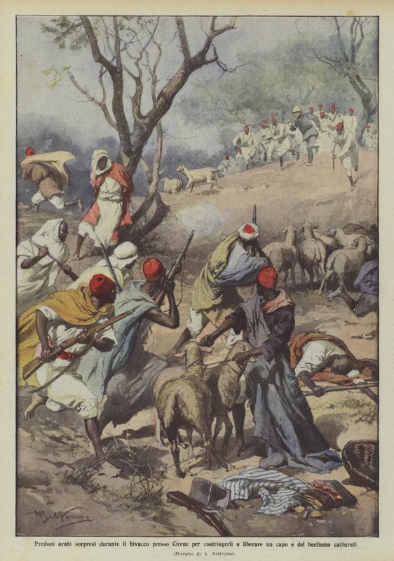 Bandidos árabes sorprendidos durante el campamento cerca de Cirene para obligarlos a liberar a un jefe de Achille Beltrame