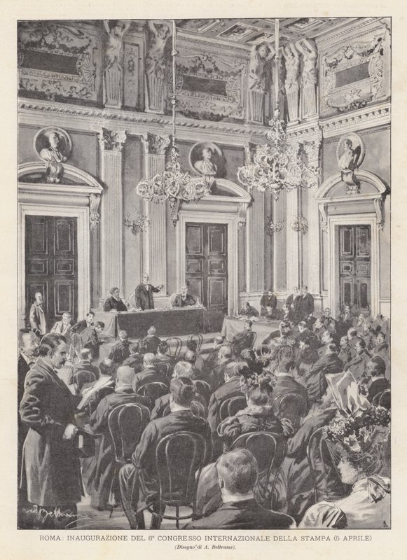 Roma, inauguración del 6º Congreso Internacional de la Prensa (5 de abril) de Achille Beltrame