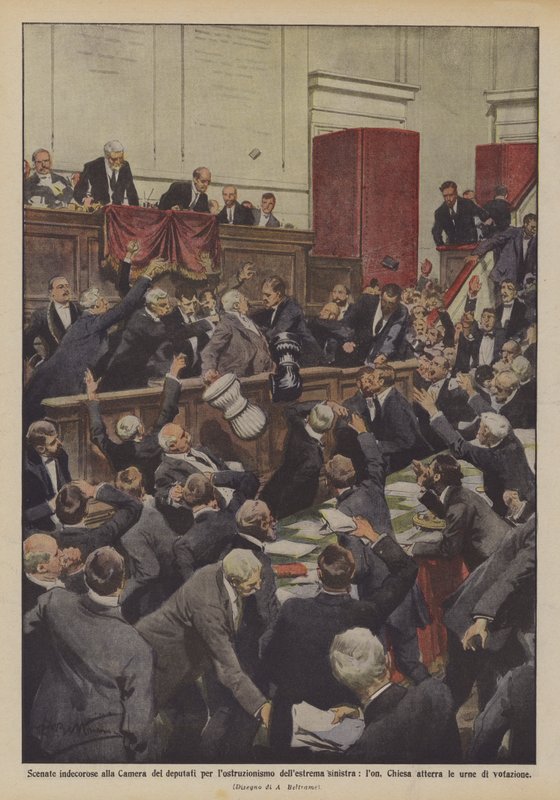 Escenas indecorosas en la Cámara de Diputados por el obstruccionismo de la extrema izquierda de Achille Beltrame