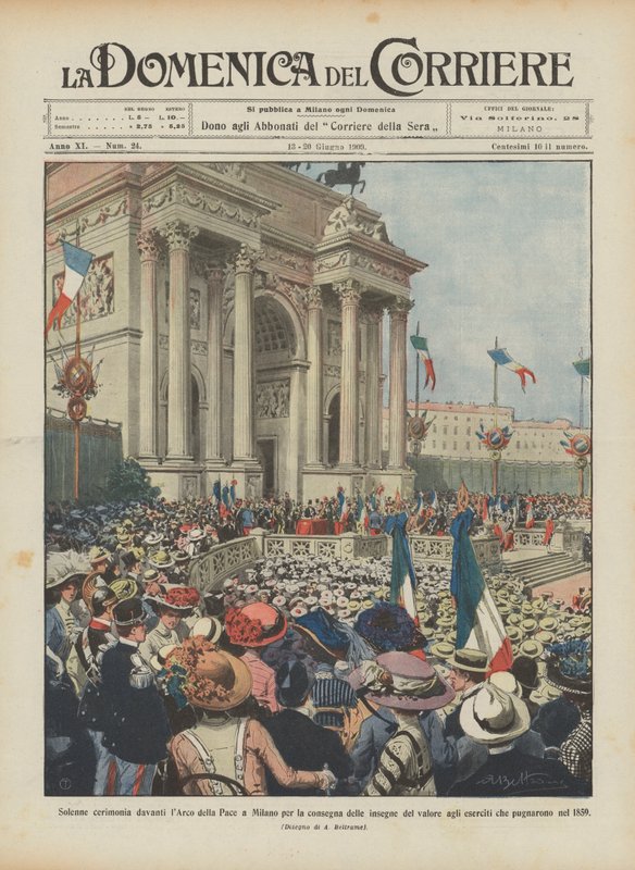 Solemne ceremonia frente al Arco de la Paz en Milán para la entrega de insignias de valor de Achille Beltrame