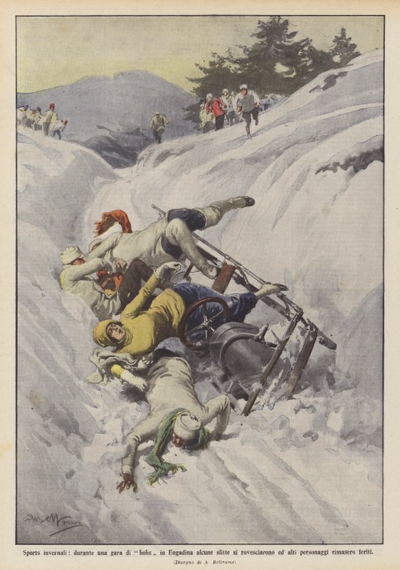 Deportes de invierno, durante una carrera de bobsleigh en Engadina algunos trineos se volcaron y altos de Achille Beltrame