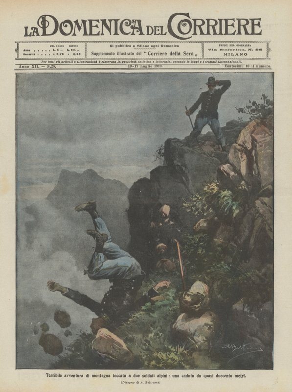 Terrible aventura de montaña de dos soldados alpinos, una caída de casi doscientos metros de Achille Beltrame