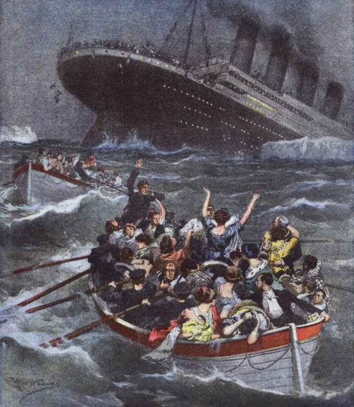 Terrible desastre marítimo, el mayor transatlántico Titanic se hunde con 1600 personas de Achille Beltrame