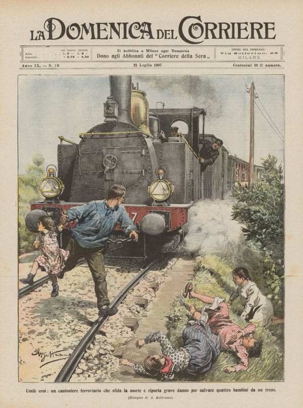 Héroes humildes, un guardavía ferroviario que desafía la muerte y sufre graves daños para salvar a cuatro personas de Achille Beltrame