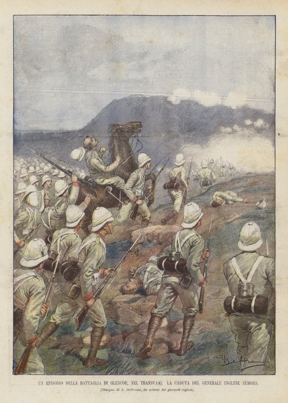 Un episodio de la batalla de Glencoe, en Transvaal, la caída del general inglés Symons de Achille Beltrame