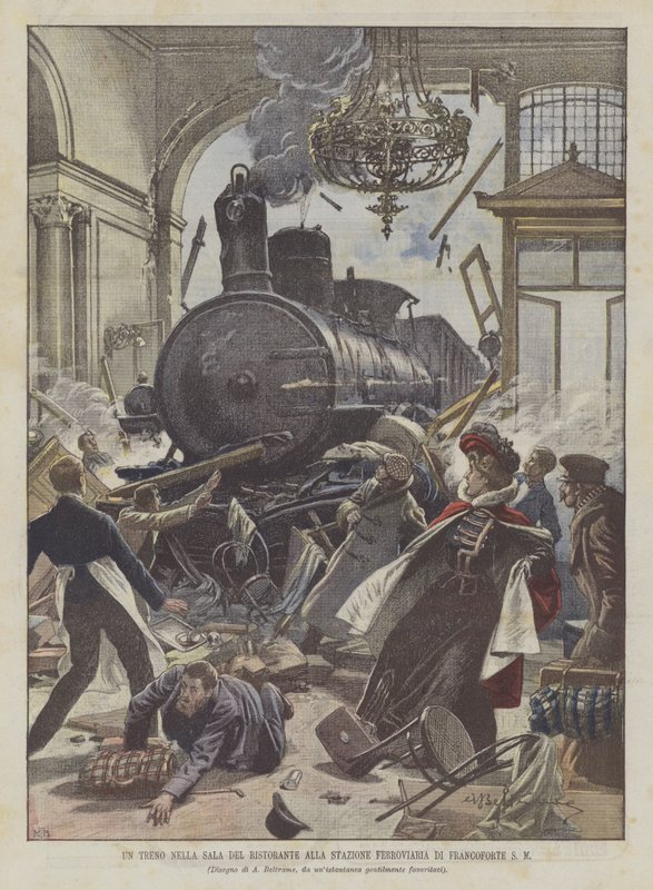 Un Tren en la Sala del Restaurante en la Estación Ferroviaria de Frankfurt de Achille Beltrame