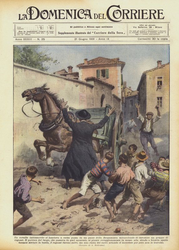 Un caballo desbocado corrió a toda velocidad en un pueblo de Bérgamo amenazando de Achille Beltrame