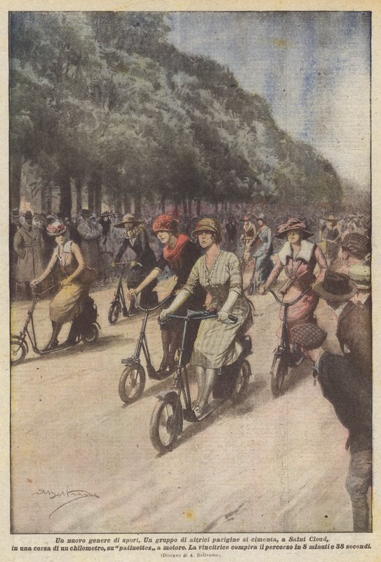 Un nuevo tipo de deporte, un grupo de actrices parisinas compite, en Saint Cloud, en una carrera... de Achille Beltrame