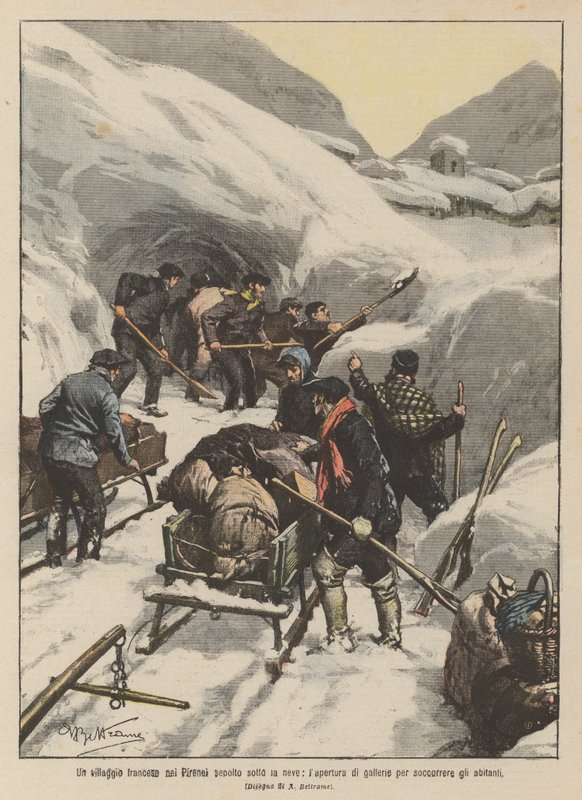 Un pueblo francés en los Pirineos sepultado bajo la nieve, la apertura de galerías para socorrer a los habitantes de Achille Beltrame