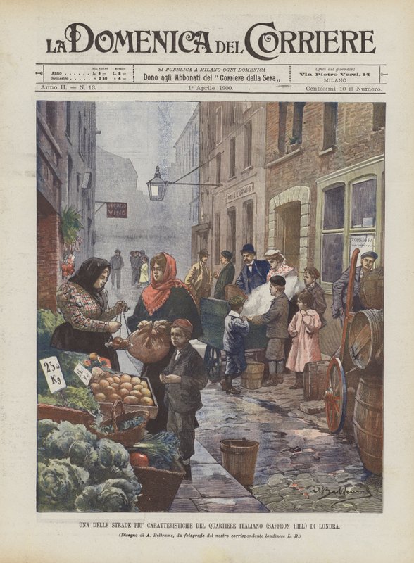 Una de las calles más características del barrio italiano (Saffron Hill) de Londres de Achille Beltrame