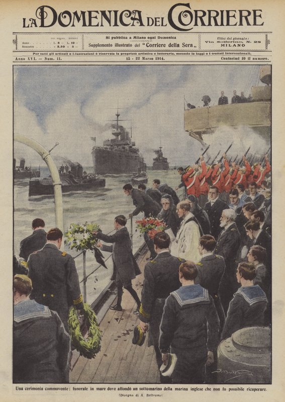 Una ceremonia conmovedora, funeral en el mar donde se hundió un submarino de la marina inglesa de Achille Beltrame