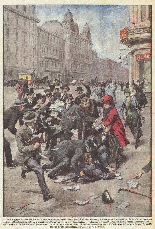 Una lluvia de billetes en las calles de Berlín de Achille Beltrame