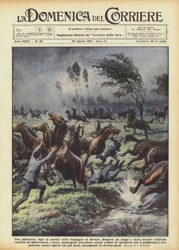 Una pintoresca fuga de caballos en los campos de Novara de Achille Beltrame