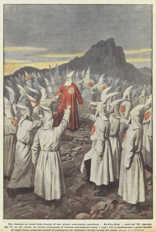 Una reunión en las montañas de Georgia de una extraña asociación americana, Ku-Klux-Klan de Achille Beltrame