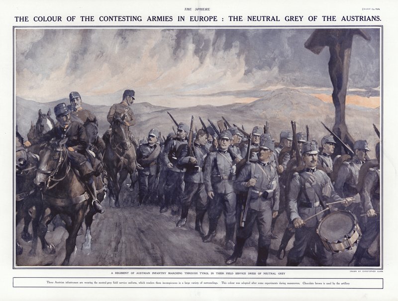 Soldados austriacos marchando por el Tirol, Primera Guerra Mundial, 1914 de Addison Thomas Millar