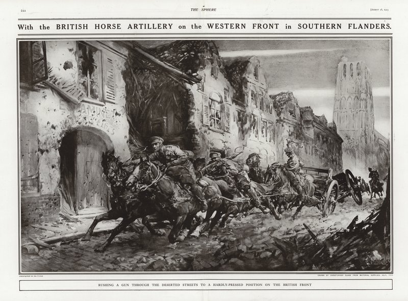 Artillería a caballo británica en el Frente Occidental en el sur de Flandes, Primera Guerra Mundial de Addison Thomas Millar