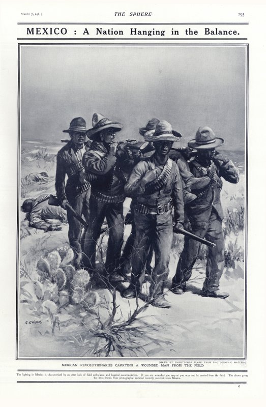 Revolucionarios mexicanos llevando a un herido del campo, 1914 de Addison Thomas Millar