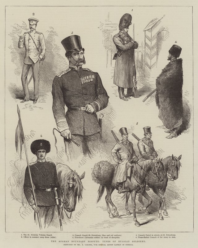 La disputa fronteriza afgana, tipos de soldados rusos de Adolf Alfred Larsen