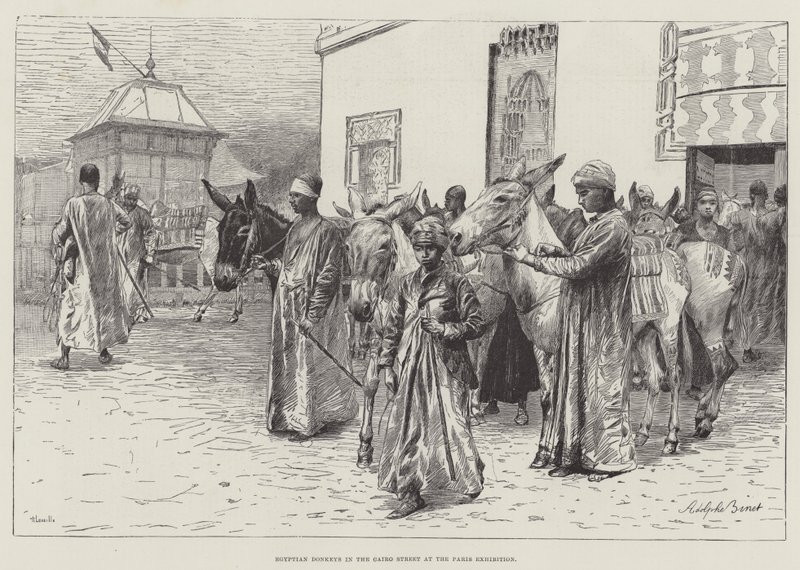 Burros egipcios en la calle de El Cairo en la Exposición de París de Adolphe Gustave Binet