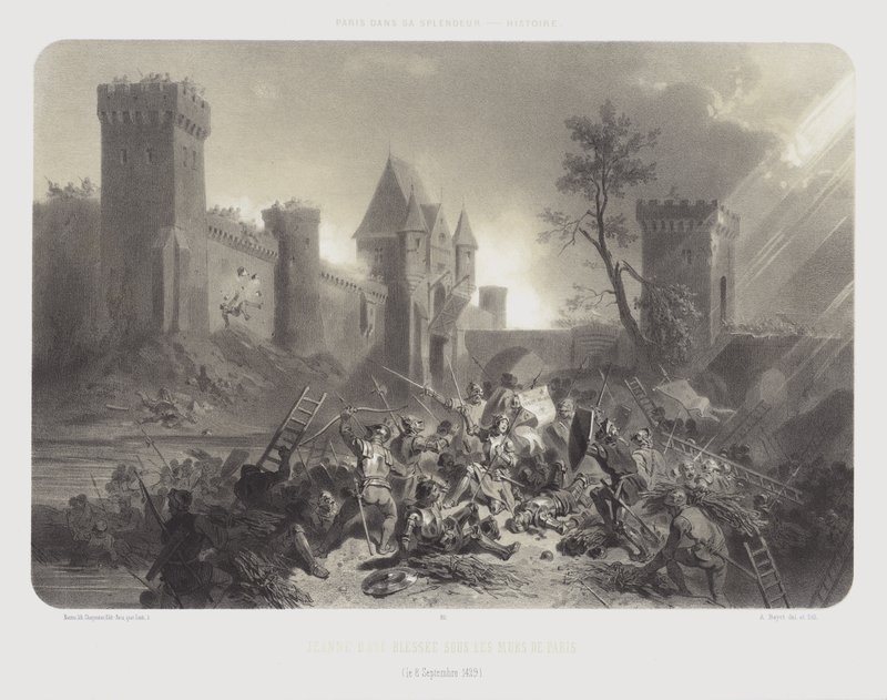 Juana de Arco herida ante los muros de París, 8 de septiembre de 1429 de Adolphe Jean Baptiste (after) Bayot