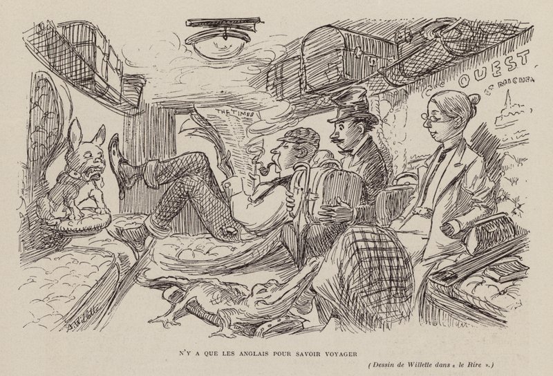 Sólo los ingleses saben viajar (litografía) de Adolphe Leon Willette