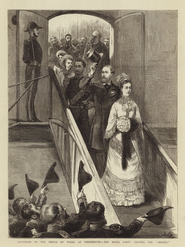 Recepción del Príncipe de Gales en Portsmouth, la fiesta real dejando el Serapis de Adrien Emmanuel Marie