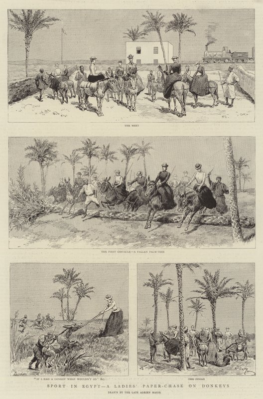 Deporte en Egipto, una carrera de papel para damas en burros de Adrien Emmanuel Marie