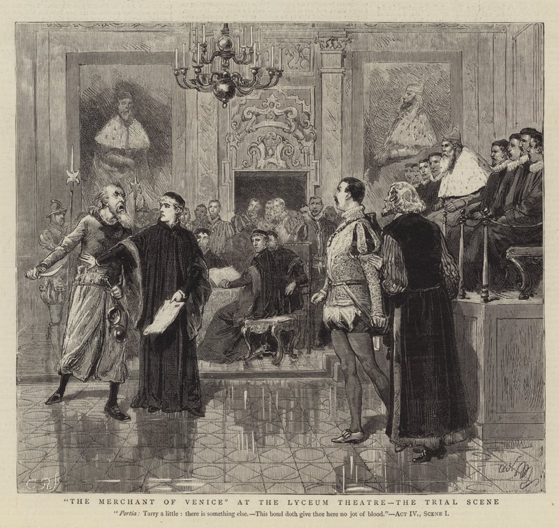 El mercader de Venecia en el Teatro Lyceum, la escena del juicio de Adrien Emmanuel Marie