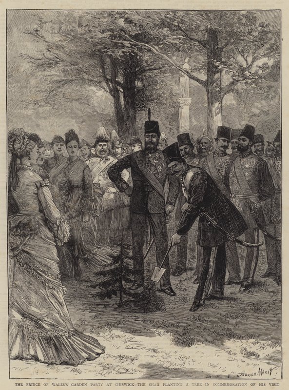 La Fiesta en el Jardín del Príncipe de Gales en Chiswick, el Shah plantando un Árbol en Conmemoración de su Visita de Adrien Emmanuel Marie