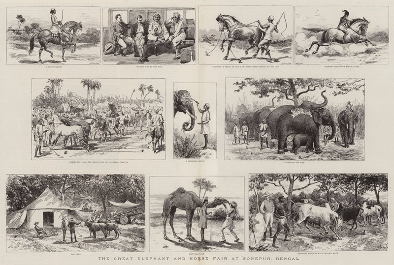 La gran feria de elefantes y caballos en Sonepur, Bengala de Adrien Emmanuel Marie
