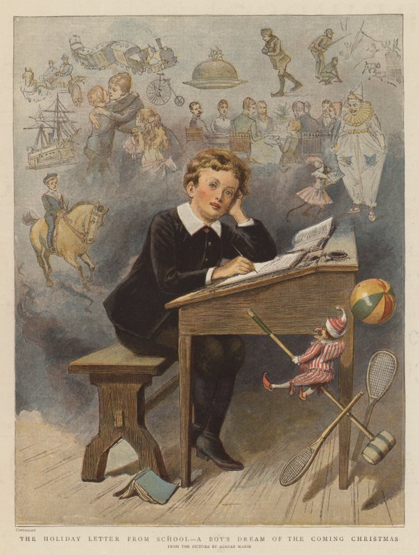 La carta de vacaciones de la escuela, el sueño de un niño sobre la próxima Navidad de Adrien Emmanuel Marie