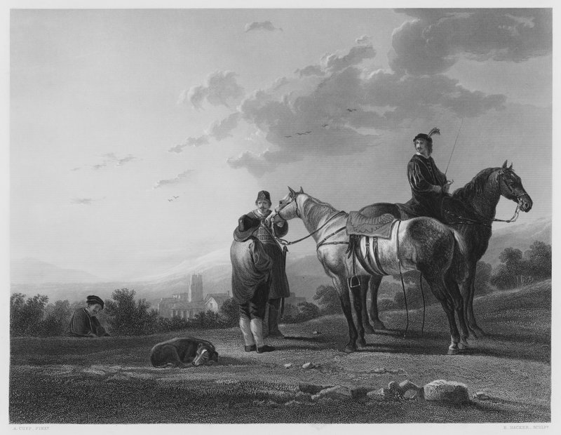 Los Soldados, del cuadro en la Colección Real (grabado) de Aelbert (after) Cuyp