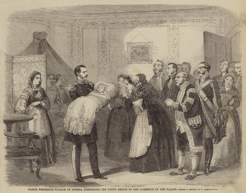 El príncipe Federico Guillermo de Prusia presentando al joven príncipe a los domésticos del palacio de Albert Kretschmer