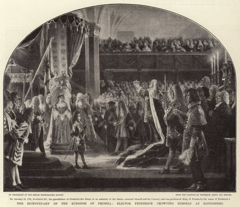 El Bicentenario del Reino de Prusia, el Elector Federico coronándose en Königsberg de Albert Sauvert