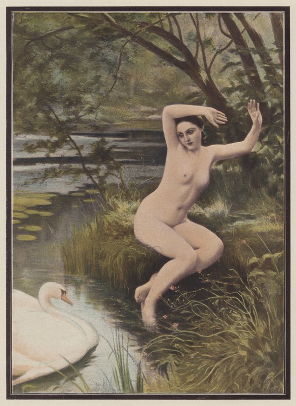 Leda, princesa espartana de la mitología griega (litografia en color) de Albert (after) Aublet