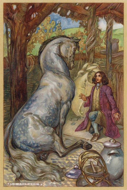 El Houyhnhnm habló de la humanidad con Gulliver (cromolito) de Albert Edward Jackson