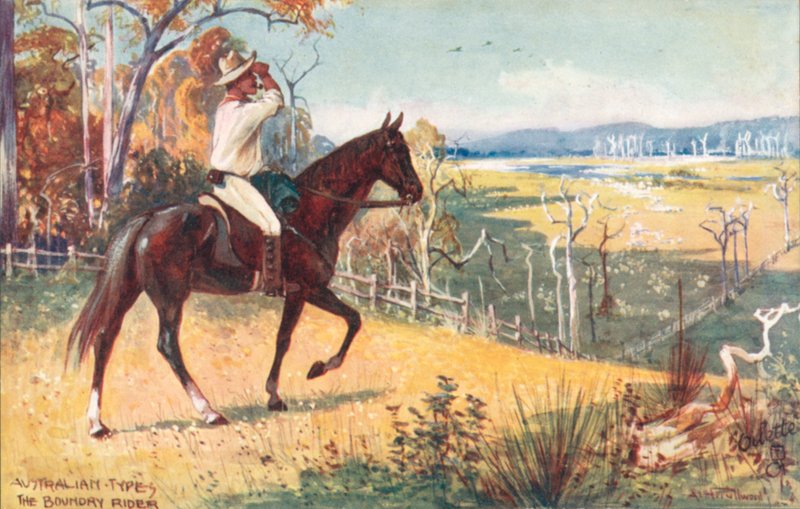 Tipos australianos: Boundary Rider (litografía en color) de Albert Henry Fullwood