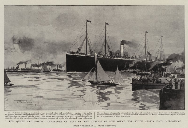 Por la Reina y el Imperio, salida de parte del contingente australiano hacia Sudáfrica desde Melbourne de Albert Henry Fullwood