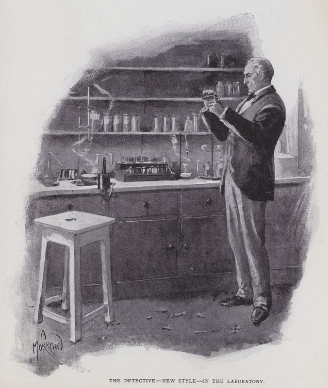 El detective, nuevo estilo, en el laboratorio de Albert Morrow