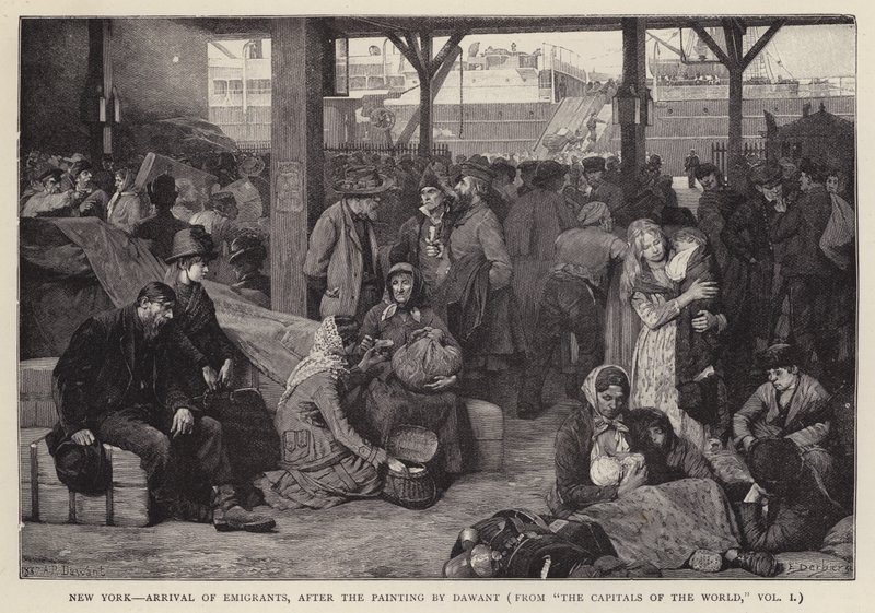 Nueva York - Llegada de Emigrantes (litografía) de Albert Pierre Dawant