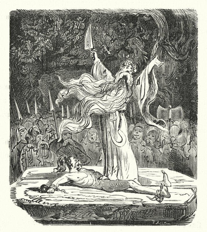 Druida realizando un sacrificio humano (grabado) de Albert Robida