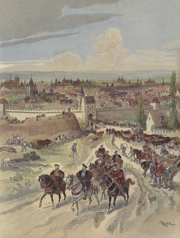 Francisco I trabajando en las murallas de París de Albert Robida