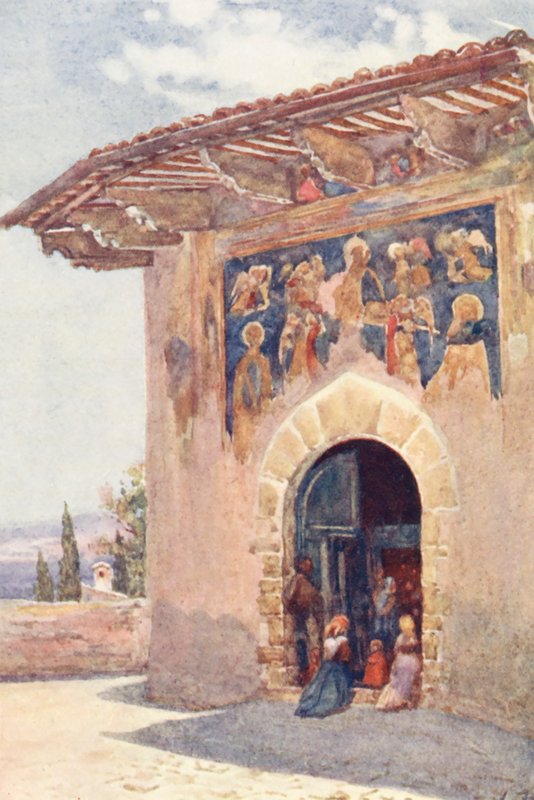 Capilla de los Peregrinos, Asís (litografía en color) de Alberto Pisa