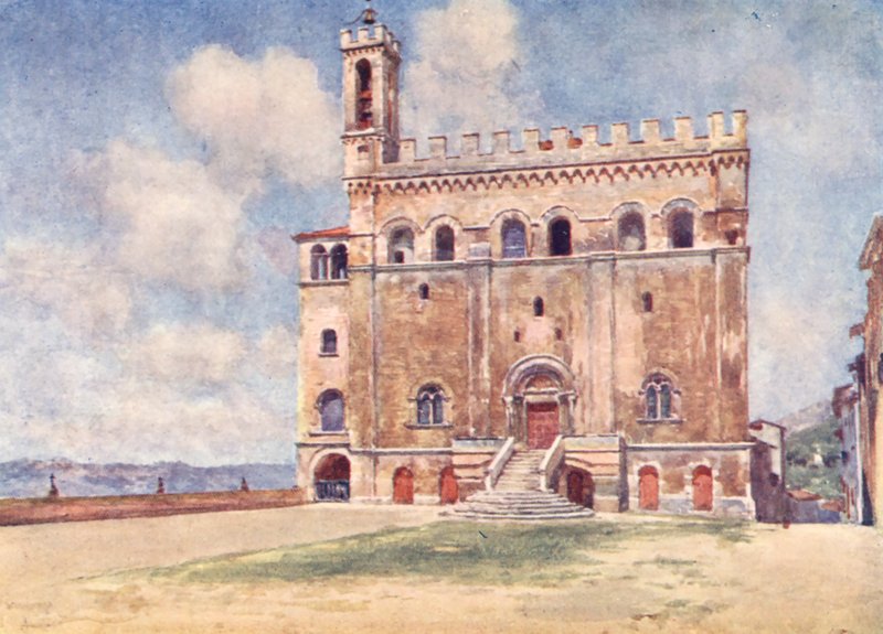 Palazzo Pubblico, Gubbio (litografía en color) de Alberto Pisa